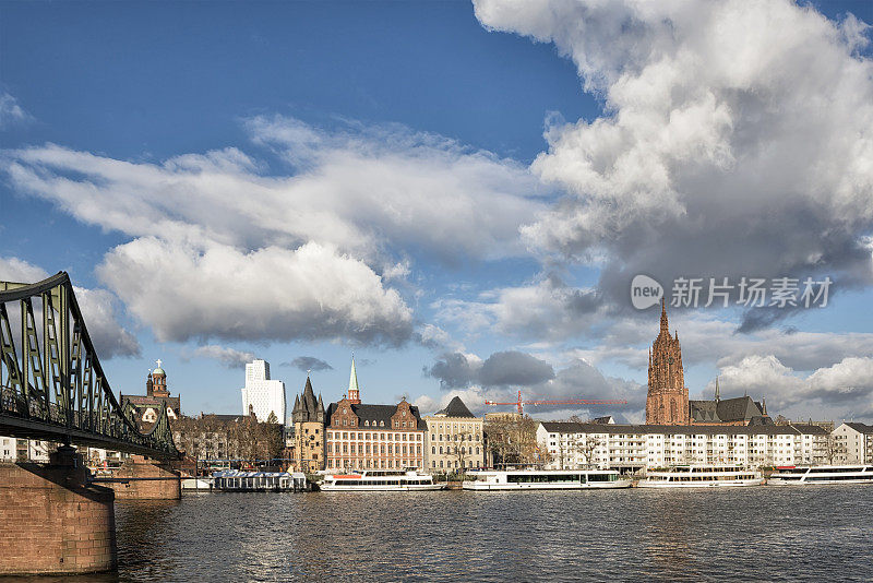 法兰克福，天际线，大教堂，Eiserner Steg, Main River